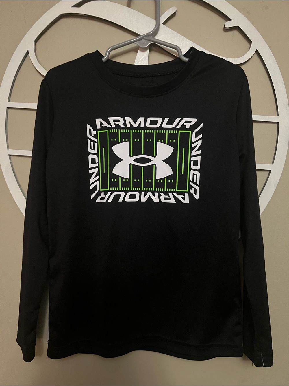 Under Armour Black Long-Sleeve Performance Tee with Green and White Logo 5